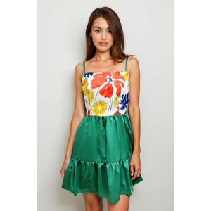 Womens Rio Green Floral Sunrise Colada Lined Tie Back Tiered Mini Dress Size 8